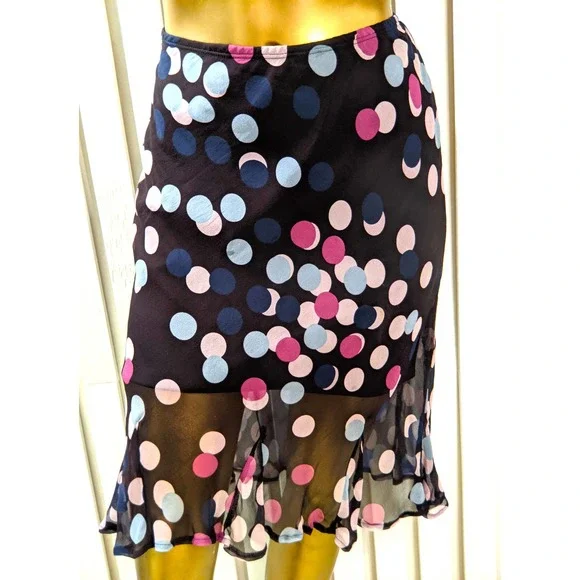 Tessuto Multicolor Pencil Skirt Midi 100% Silk Stretch Ruffle Hem Womens Size M - Picture 3 of 9